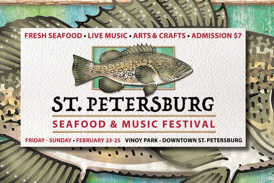 poster of a fish for St. Petersburg seafood and music festival 2024
