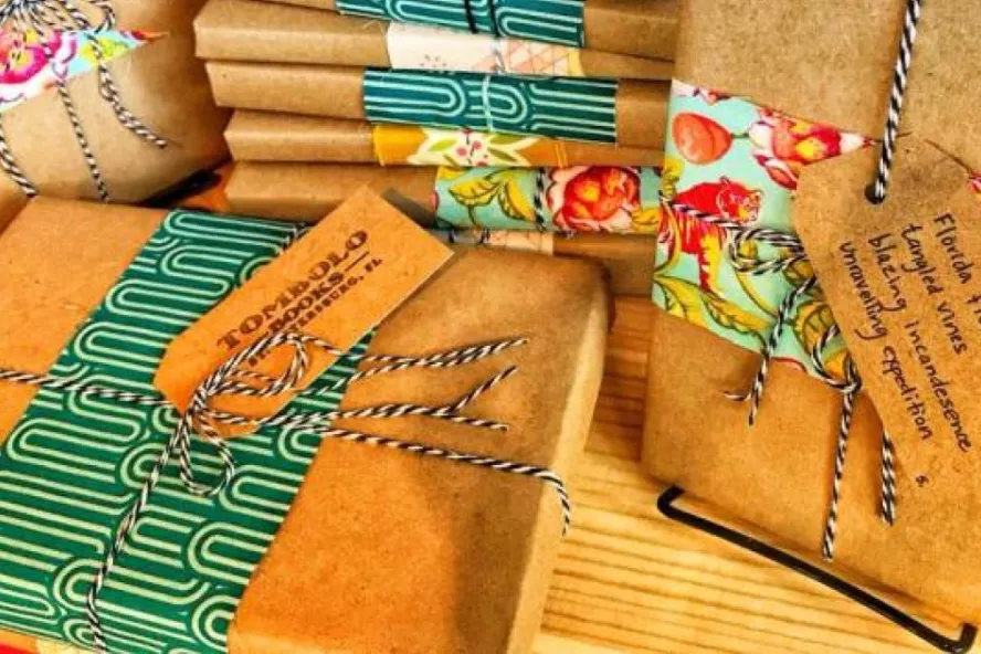 Books in wrapping at Tombolo Books