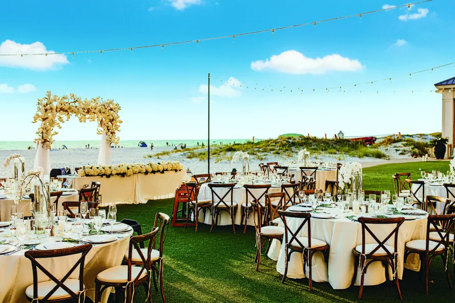 Wedding reception tables at Sandpearl Resort
