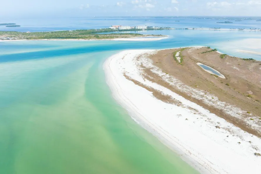 Aerial view of Caladesi Island State Park on a sunny day