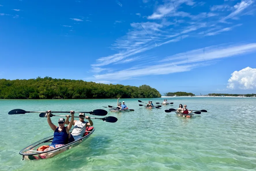 A pod of kayakers
