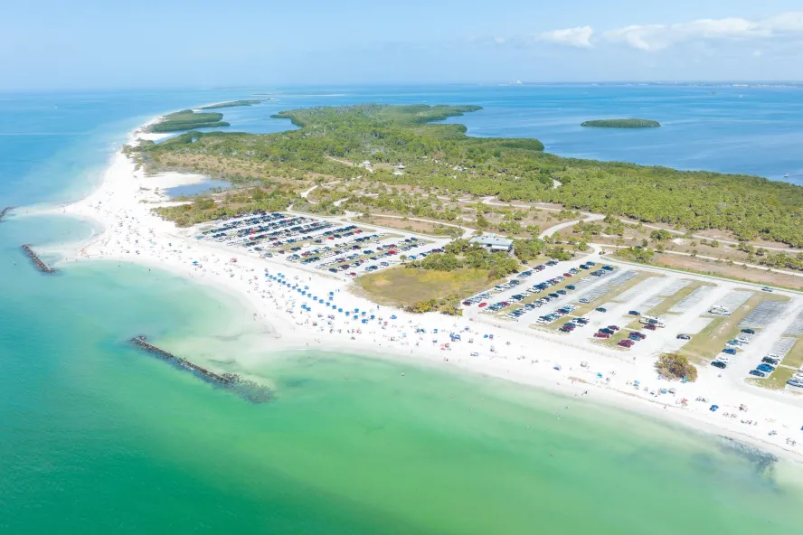 Aerial view of Honeymoon Island State Park on a sunny day