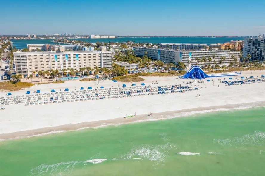 Aerial view of Tradewinds Beach Resort on St. Pete Beach, Florida