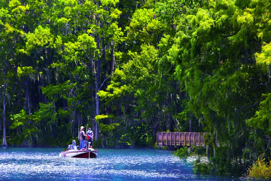Fishing from a boat in Lake Tarpon