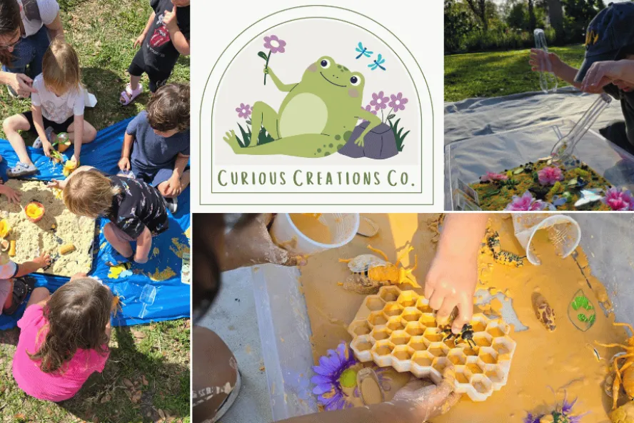 Sensory Saturday featuring kids playing on the ground outside.