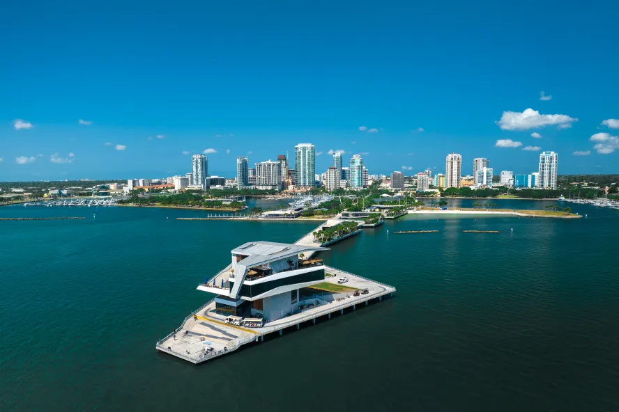 downtown St. Pete Pier drone shot