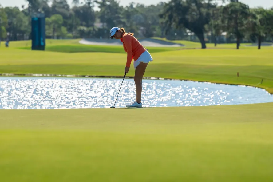a player gets ready to putt at The Annika LPGA Tournament