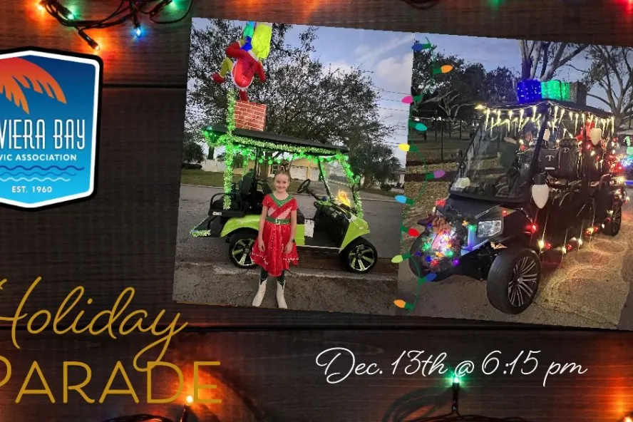 Riviera Bay Holiday Golf Cart Parade event flyer poster.