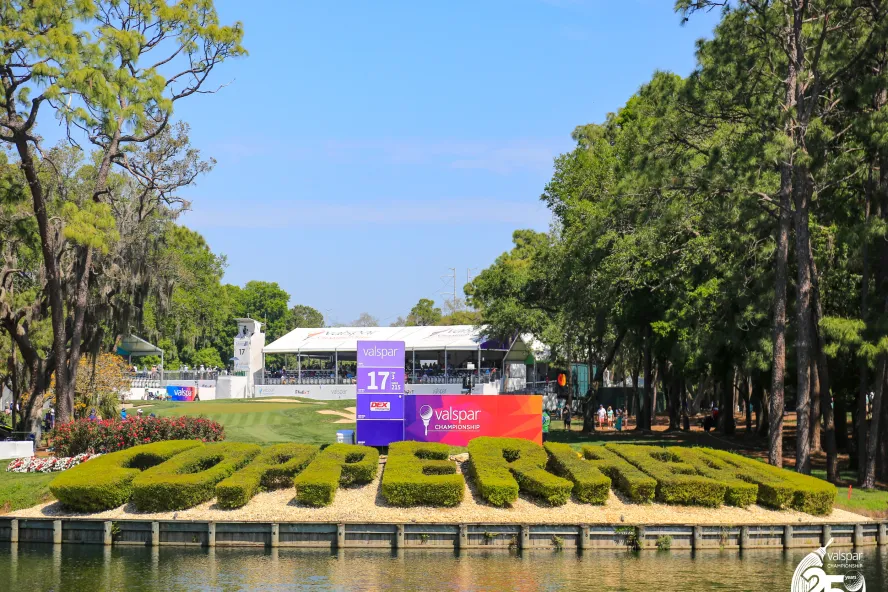 a view of hedges that spell Copperhead at the Copperhead Golf Course at Innisbrook Resort
