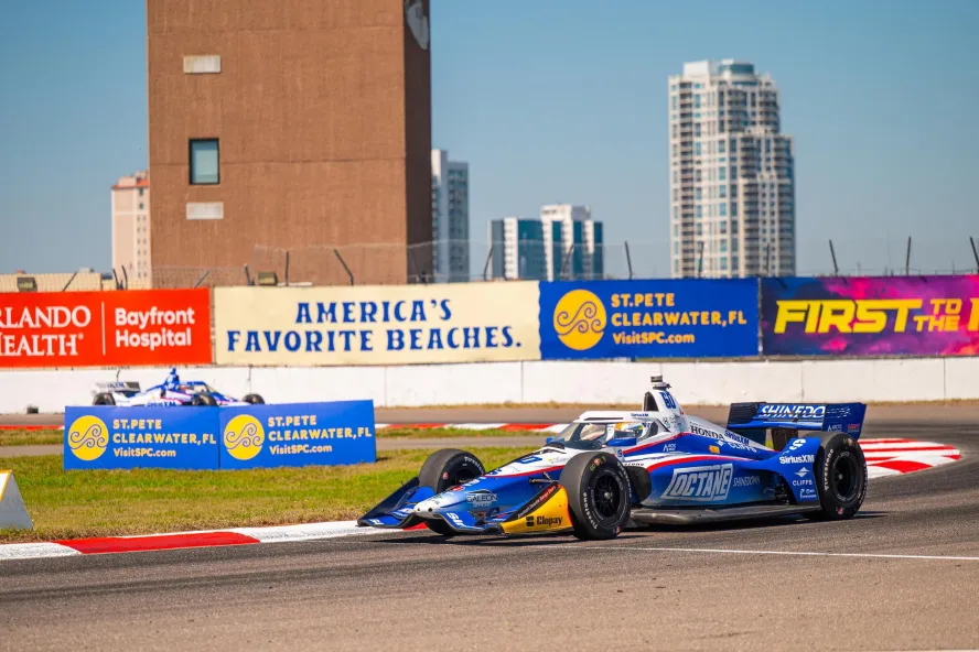 a race car on the street course at the Firestone Grand Prix in St. Petersburg