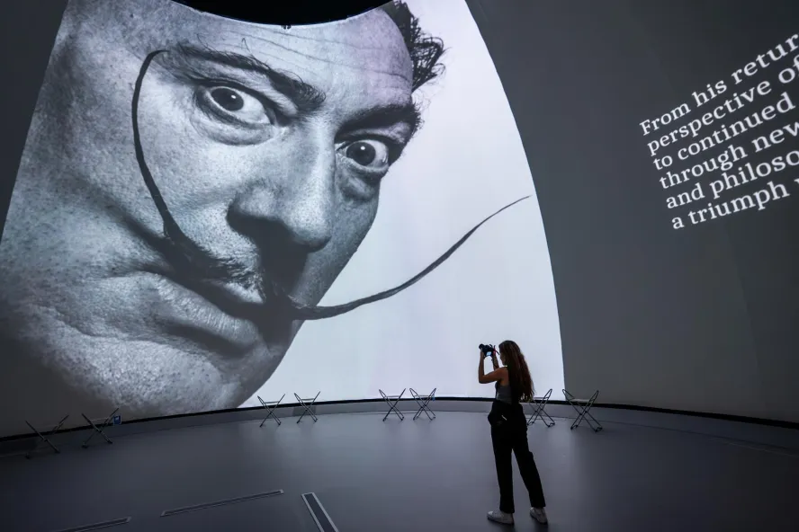 Large screen inside Dali Alive at The Dali Museum in St. Petersburg, Florida.