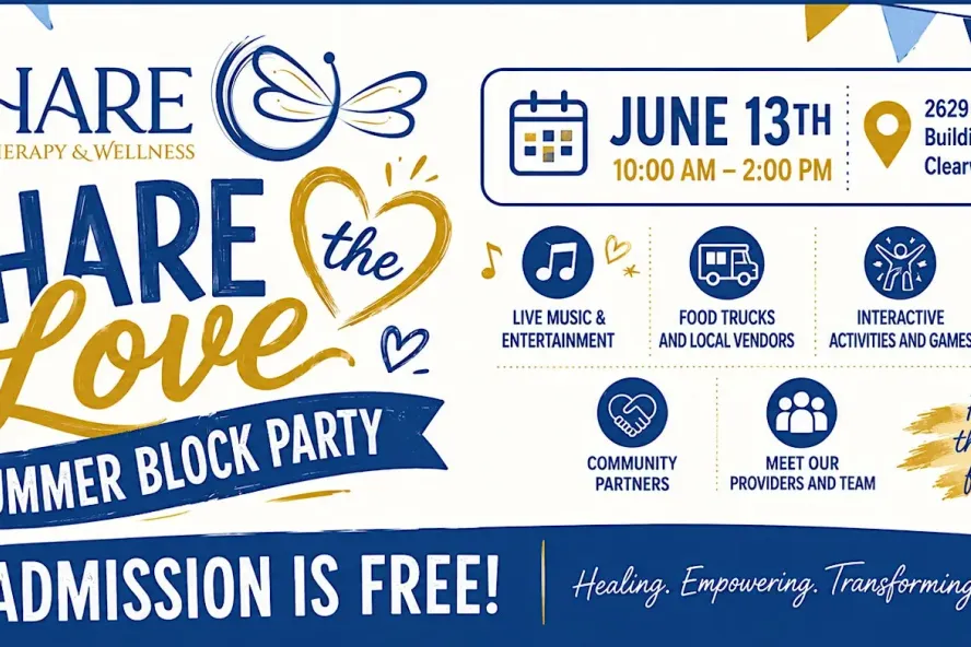 Share the Love Block Party event flyer poster.