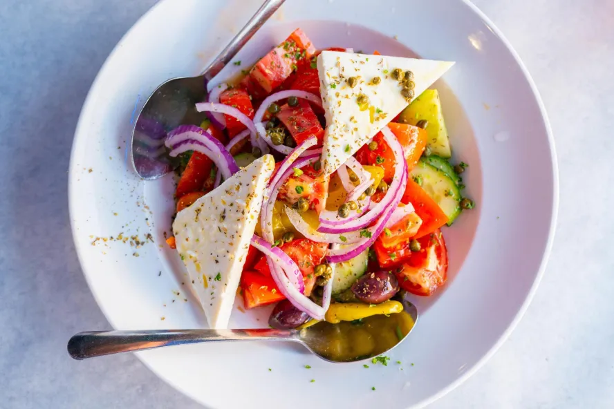 traditional greek salad at Hellas restaurant in Tarpon Springs