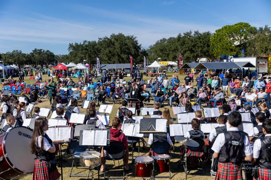 Dunedin Celtic Festival during the day featuring a band performing.
