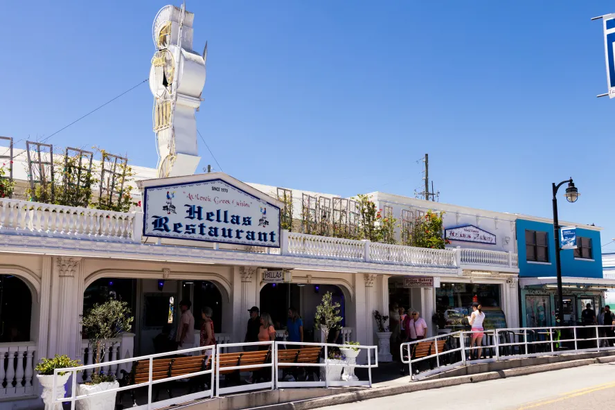 the exterior of Hellas Restaurant in Tarpon Springs