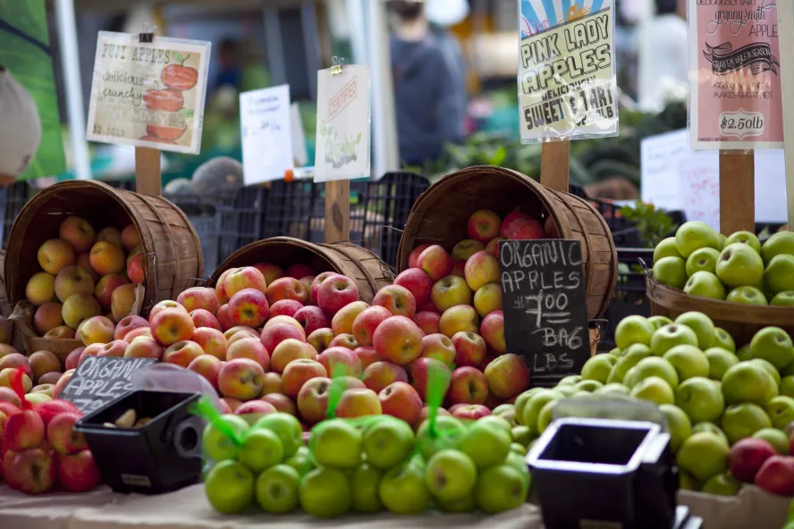 Organic apples on display