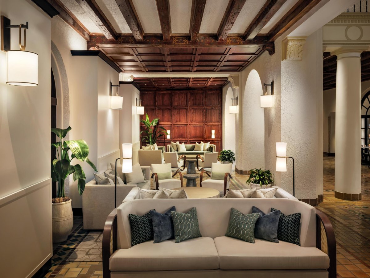 sleek couch in elegant lobby of the Vinoy Resort