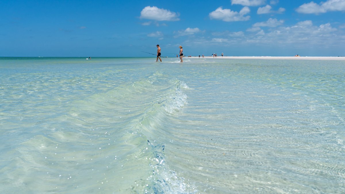 Beautiful crystal clear water at the North Beach at Fort de Soto Park in Tierra Verde, Florida