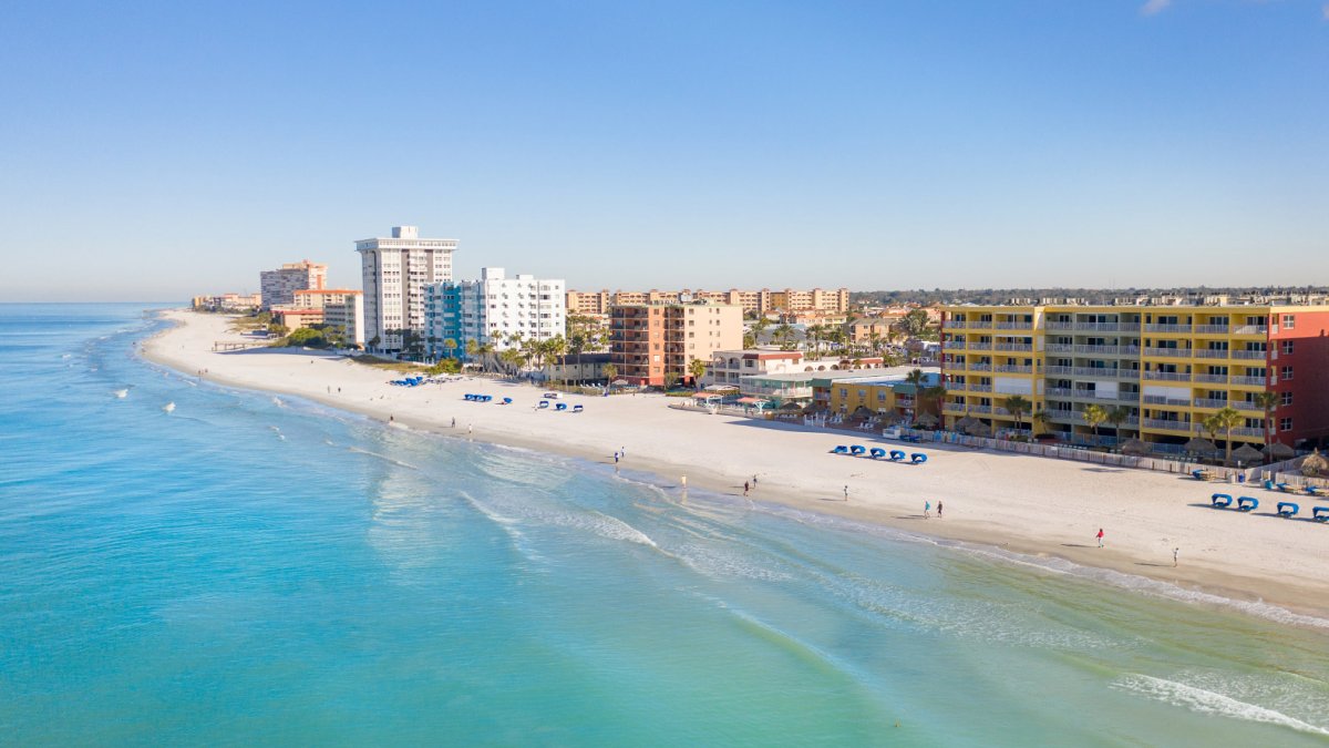 Aerial view of accommodations and beautiful clear Gulf waters in Redington Shores