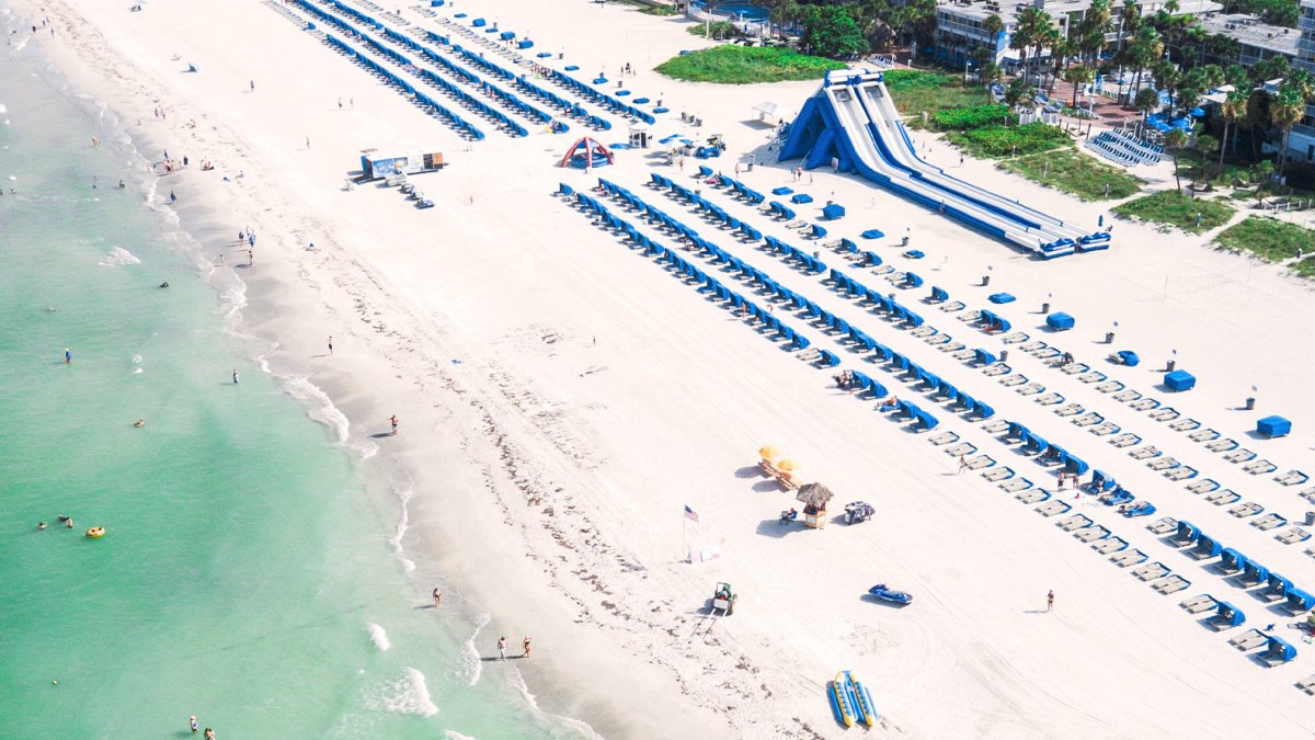 An aerial view of the giant inflatable slide at TradeWinds Resort.