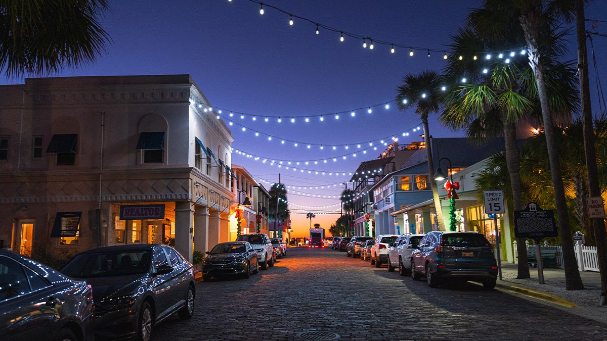 Pass-a-Grille downtown at dusk