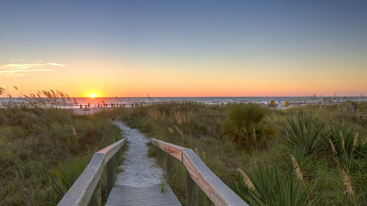 A walkway to Indian Rocks Beach at Sunset