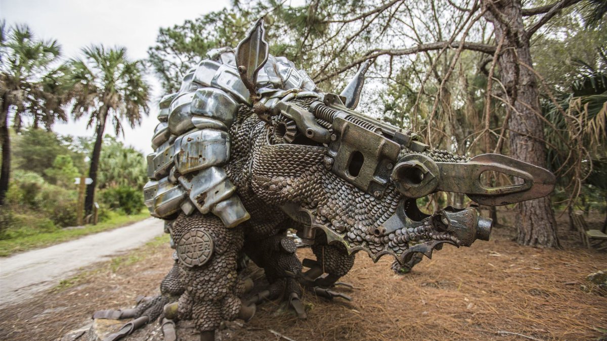 A Sculpture of a armadillo at Boy Hill Nature Preserve