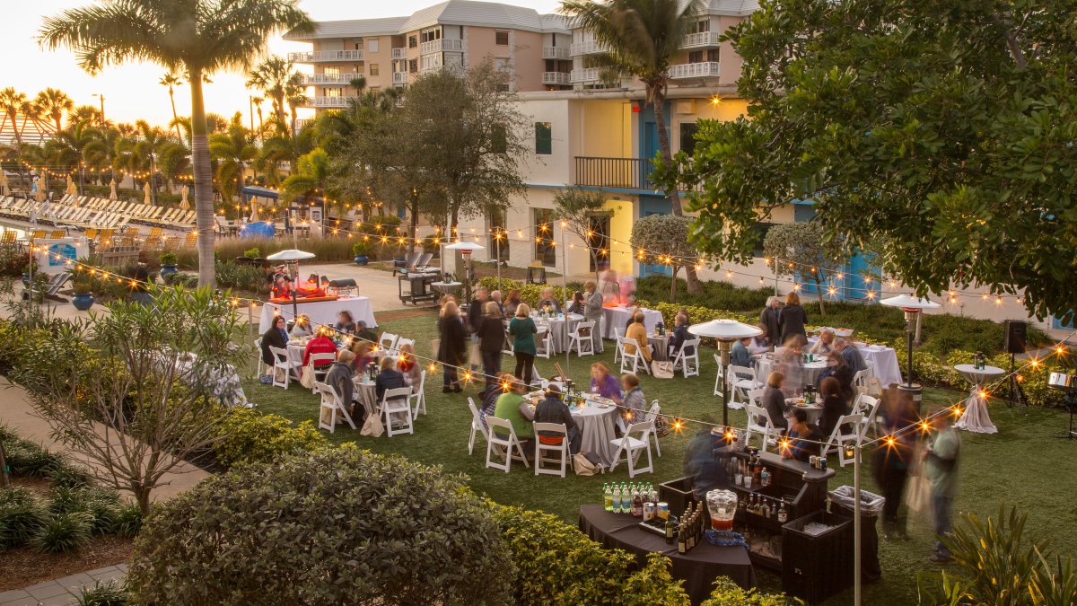 A reception in the courtyard of the Postcard Inn