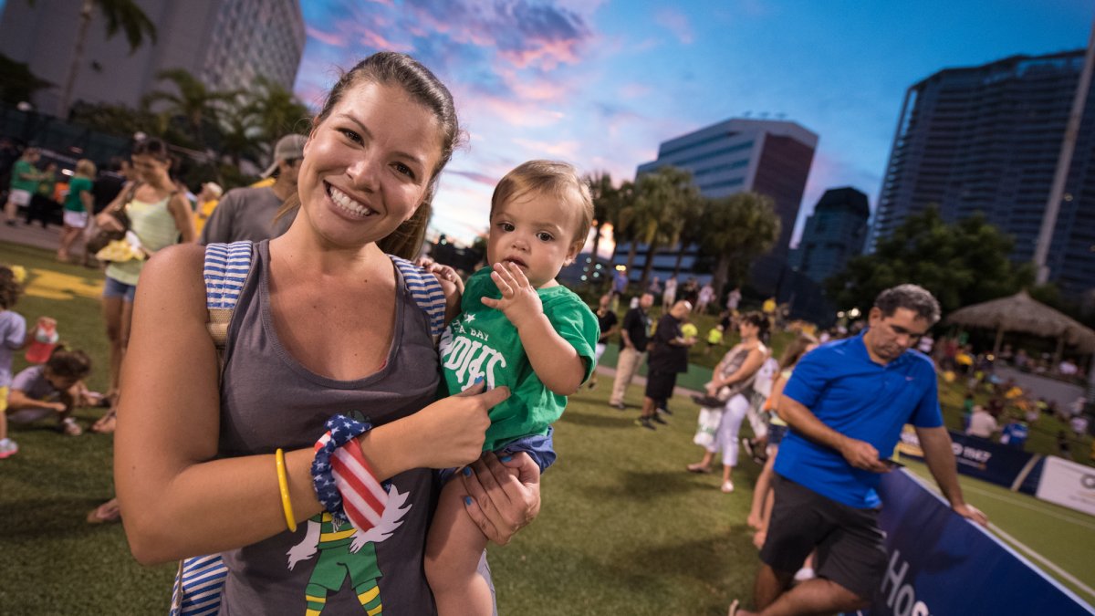 Mother and child tailgating at the Rowdies soccer game. 