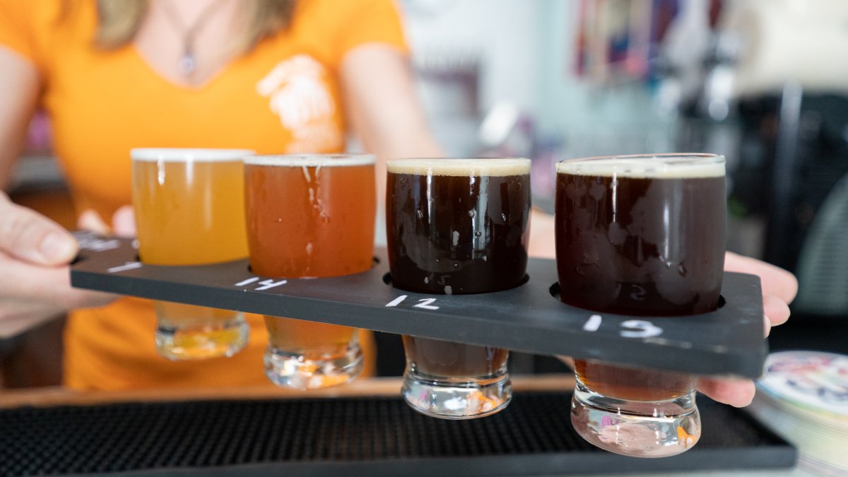 A flight of beer at Beach Island Brewery