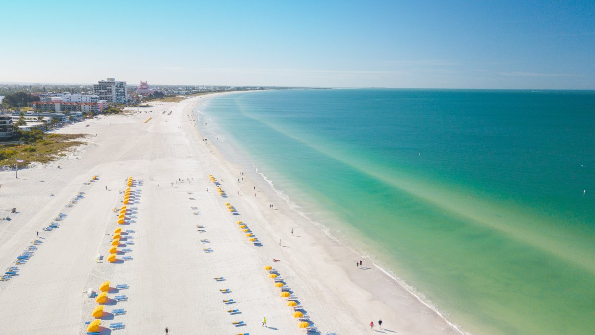 A shot of St. Pete beach from an aerial Drone