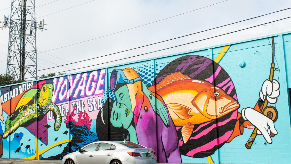 "Bait & Switch" mural by the Vitale Bros., Warehouse Arts District