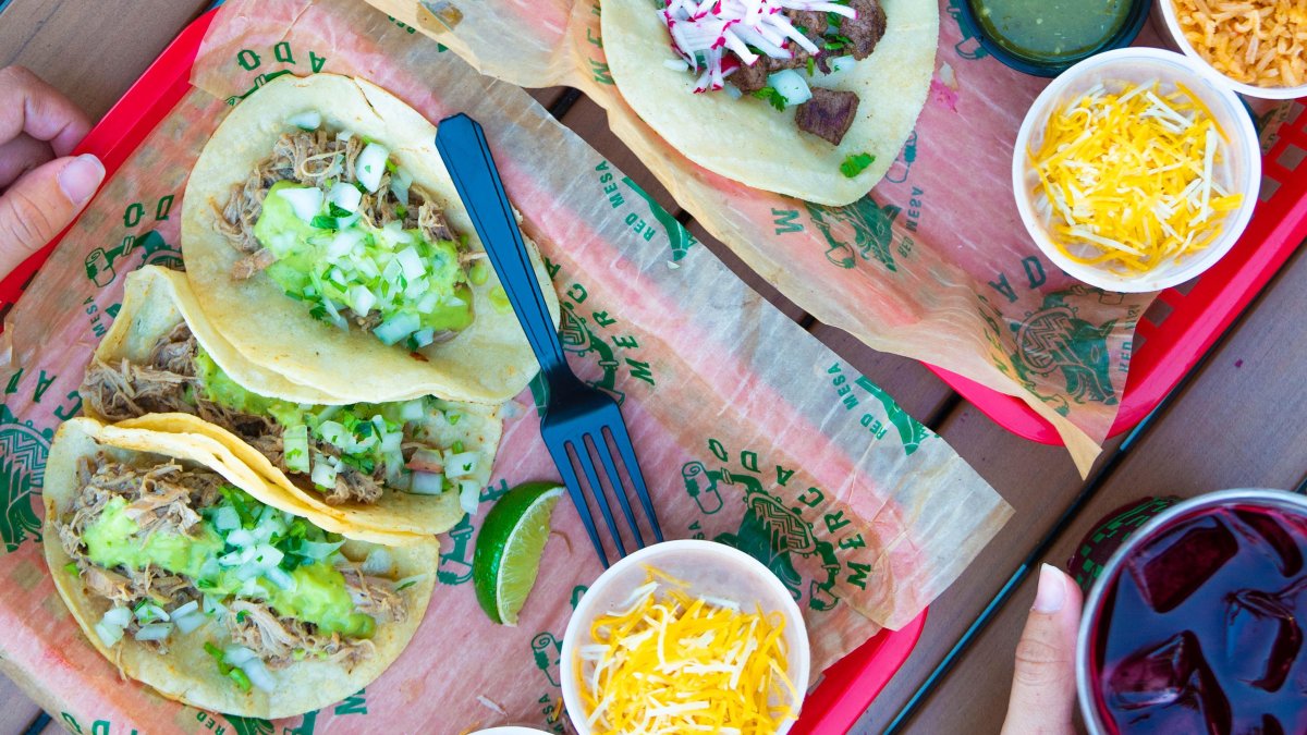 Plates of soft tacos at Red Mesa Mercado Mexican restaurant in St. Pete.