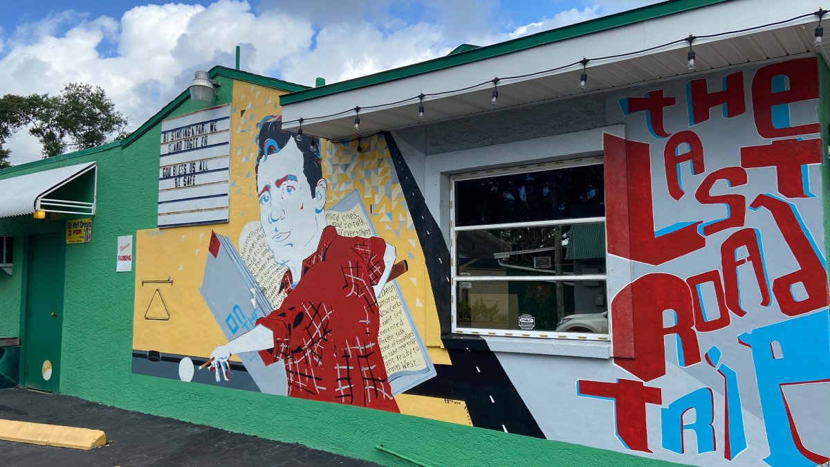 “The Last Road Trip” mural by James Eric Hartzell in the MLK North District featuring a drawing of legendary poet Jack Kerouac. 