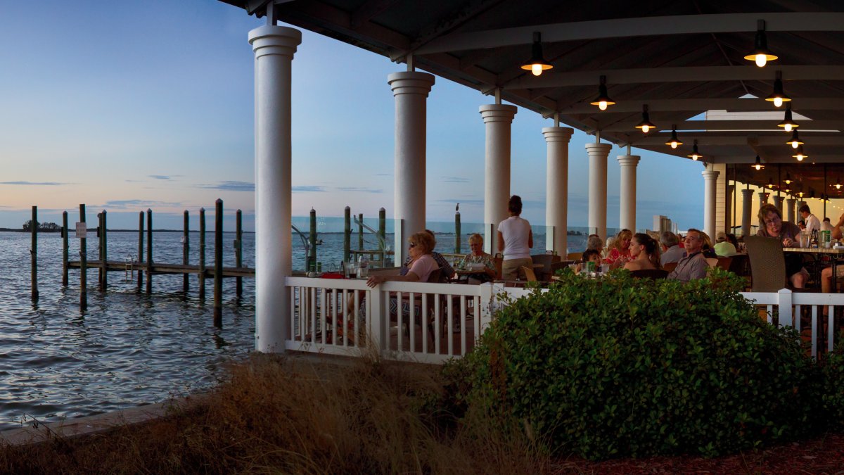 View of Bon Appetit Restaurant's waterfront patio and St. Joseph's Sound