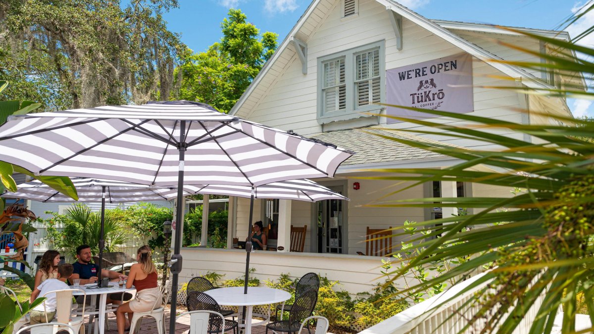 Outside seating with umbrellas