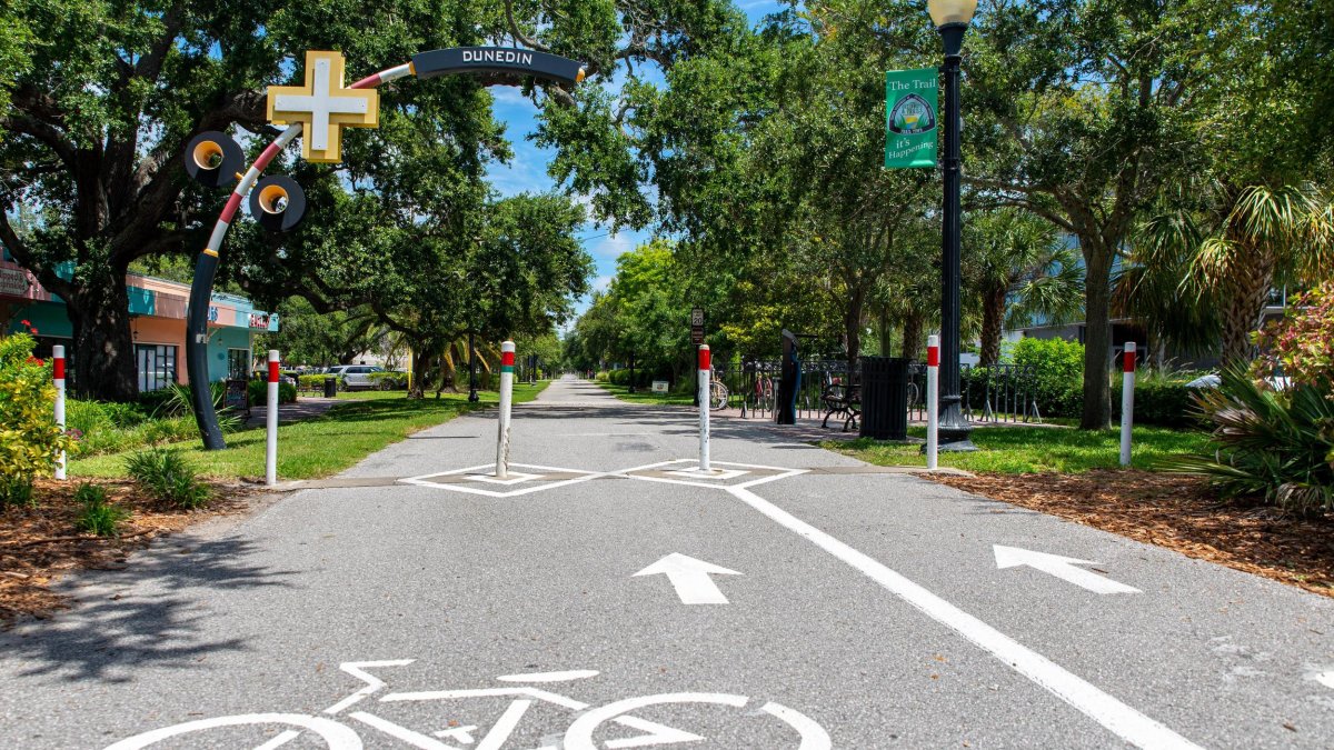 The Pinellas Trail with lane markers for bikes and pedestrians.