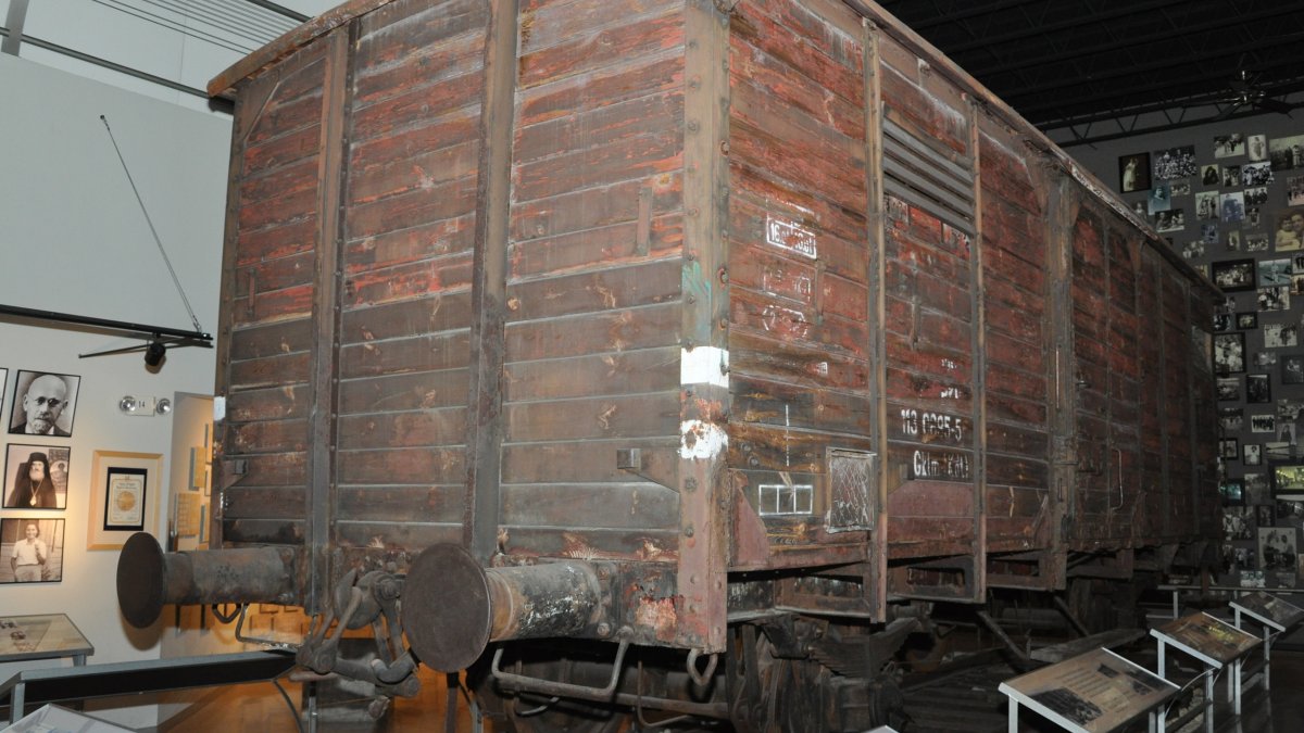 a wooden boxcar exhibit at the Florida Holocaust Museum in St. Pete