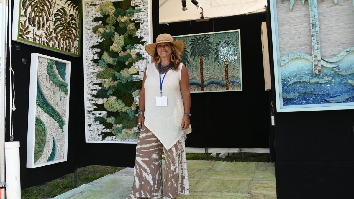 Woman artist with mosaics