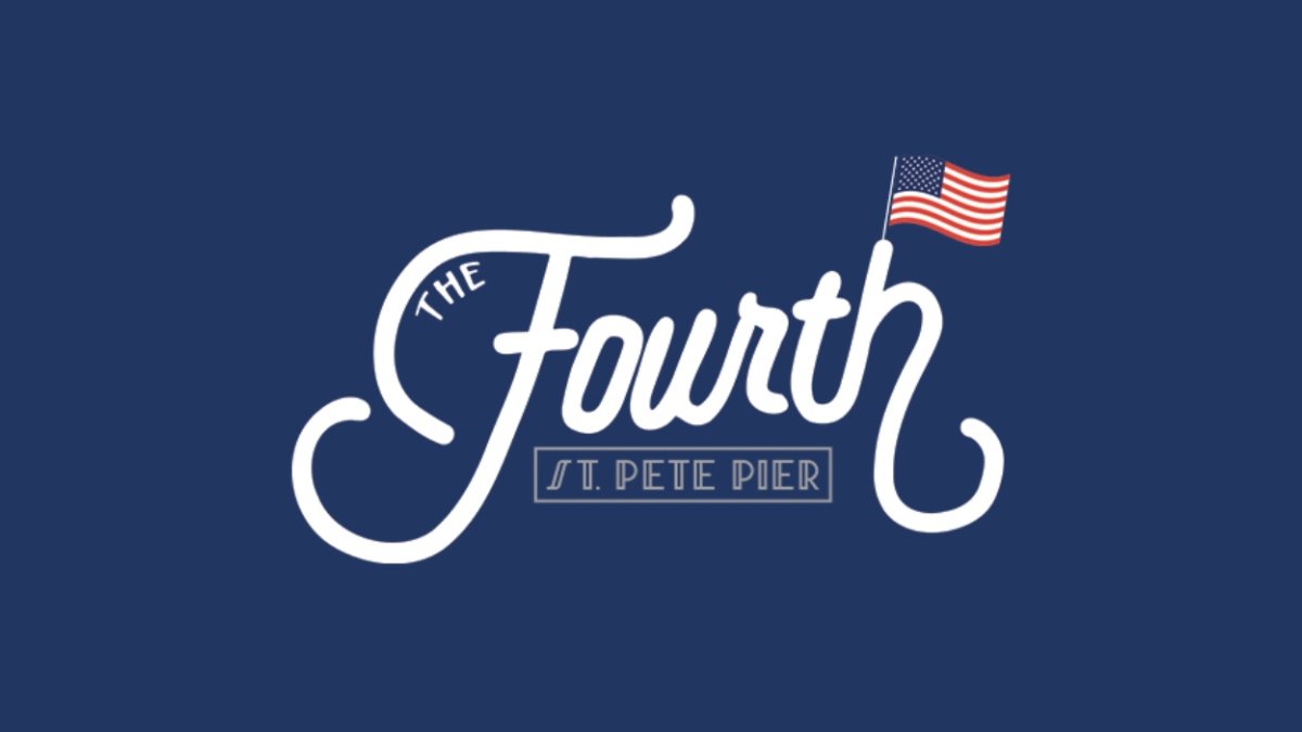 The Fourth St. Pete Pier event flyer poster featuring the American Flag.