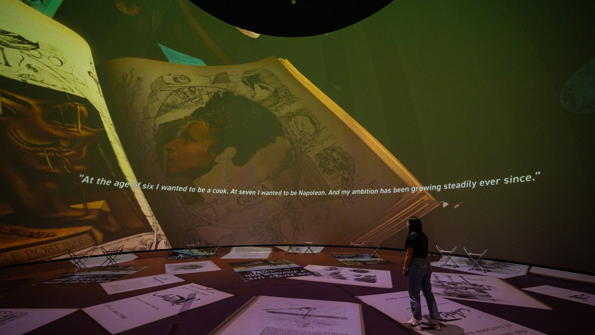 Dome projection with woman in front of it 