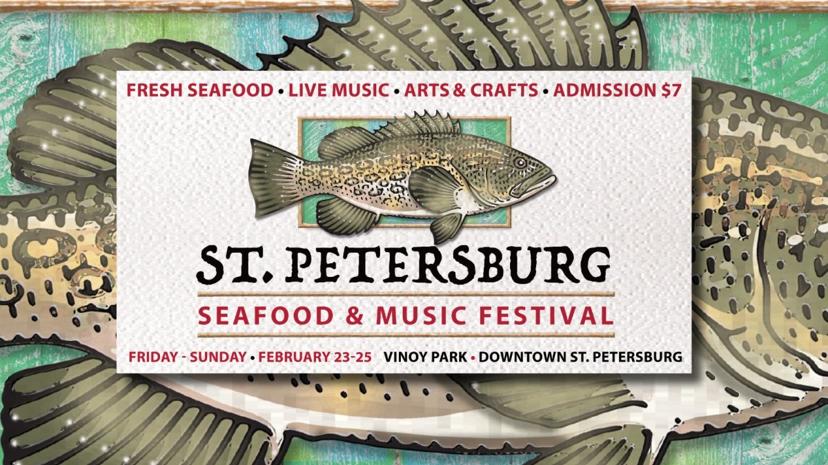 poster of a fish for St. Petersburg seafood and music festival 2024