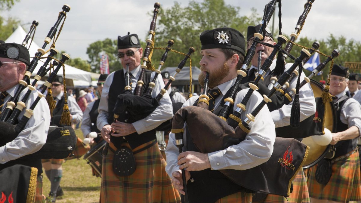 Bagpipe players at the Dunedin Highland Games & Festival