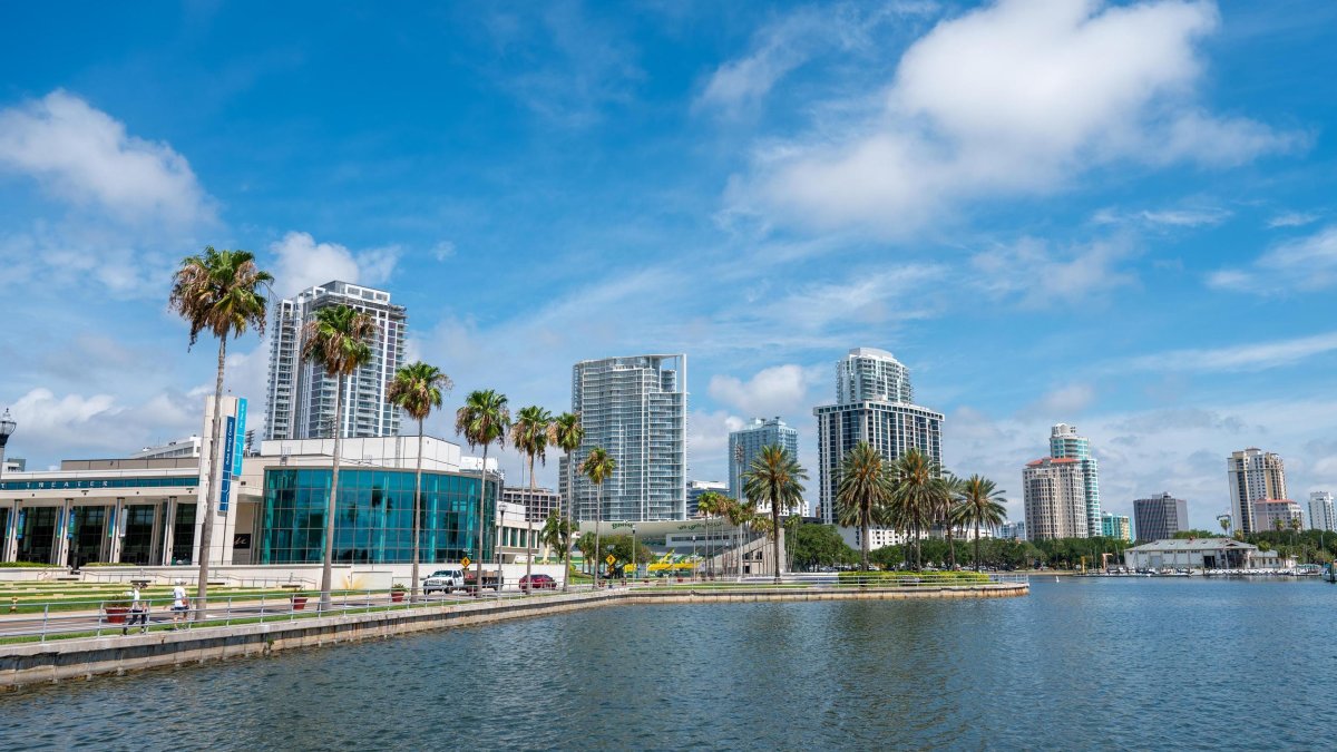 An exterior shot of a waterfront performance venue 