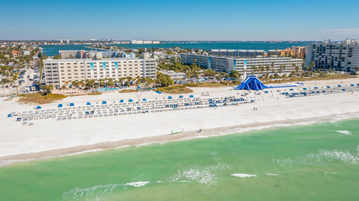 Aerial view of Tradewinds Beach Resort on St. Pete Beach, Florida