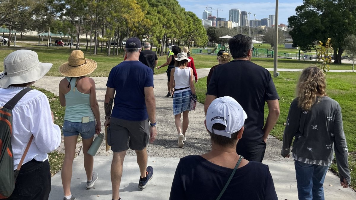 a small group of people on a walking tour