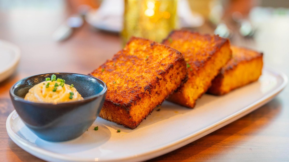 A plated dish of cornbread