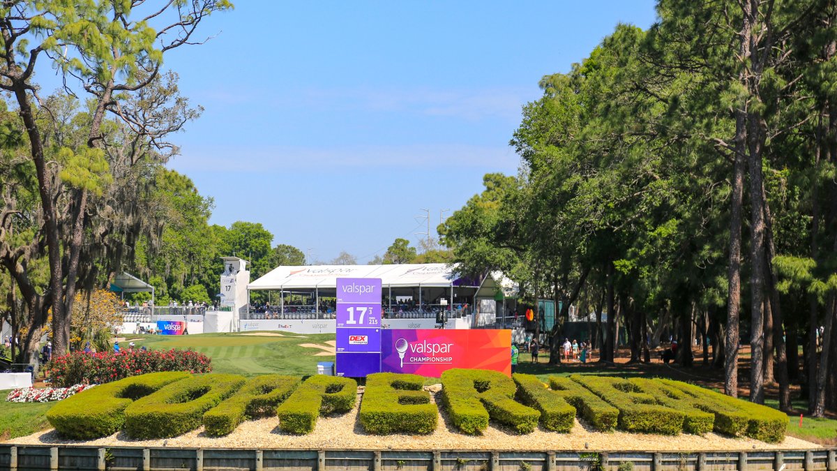 a view of hedges that spell Copperhead at the Copperhead Golf Course at Innisbrook Resort