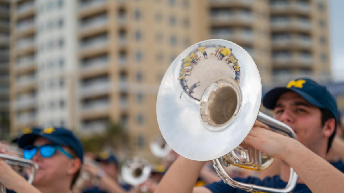 the Michigan Wolverines marching band at the Reliaquest Bowl Clearwater Beach Day 2024