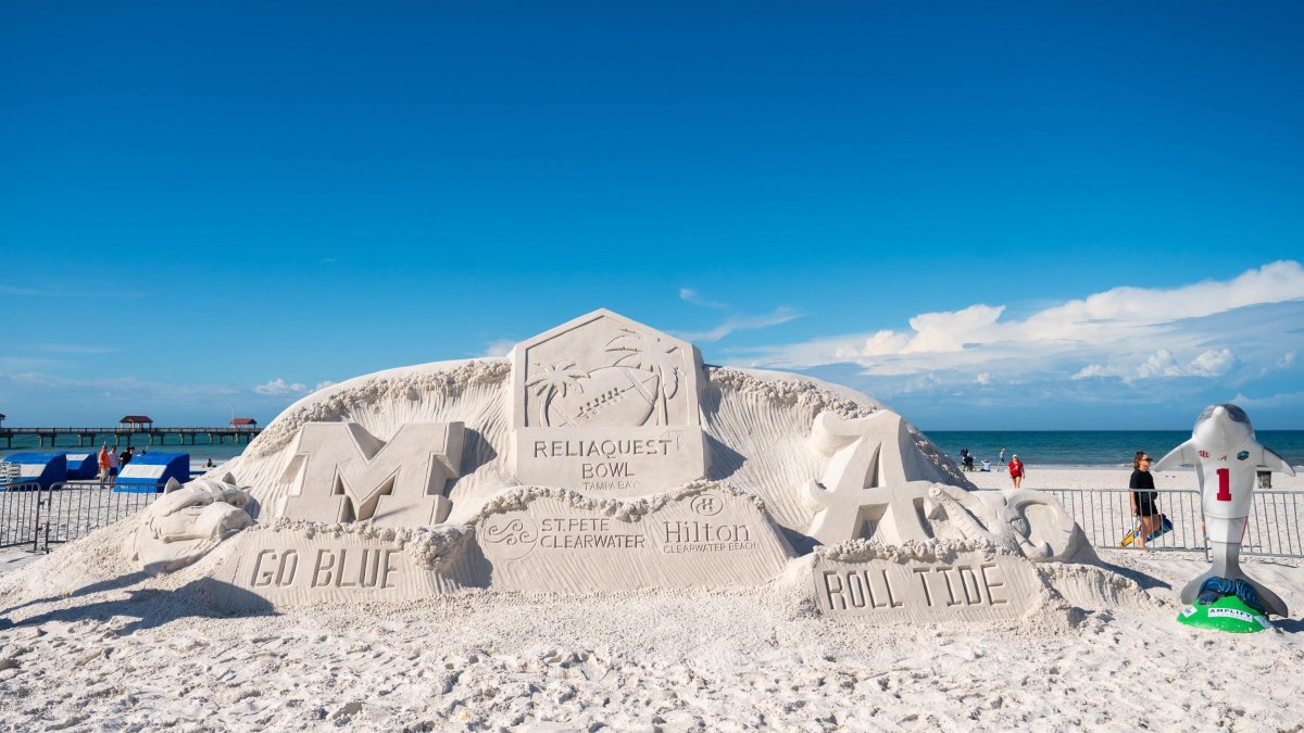 a large sand sculpture at the Reliaquest Bowl Clearwater Beach Day 2024